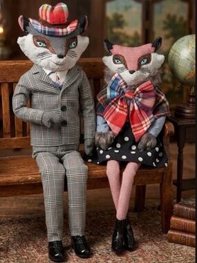 Debi Lilly City Holiday Fox & Mr Fox grey suit Tweed Herringbone Christmas decor